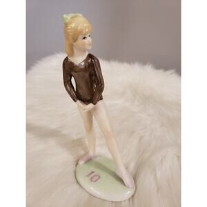 Heartline 10th Birthday Ballerina Gymnast Porcelain Figurine Cake Topper Vintage